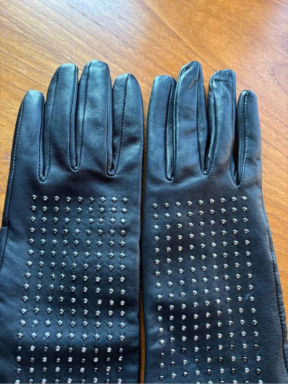 Women's Leather Gold Studded Long Gloves Black 12” VGUC Neiman Marcus VGUC